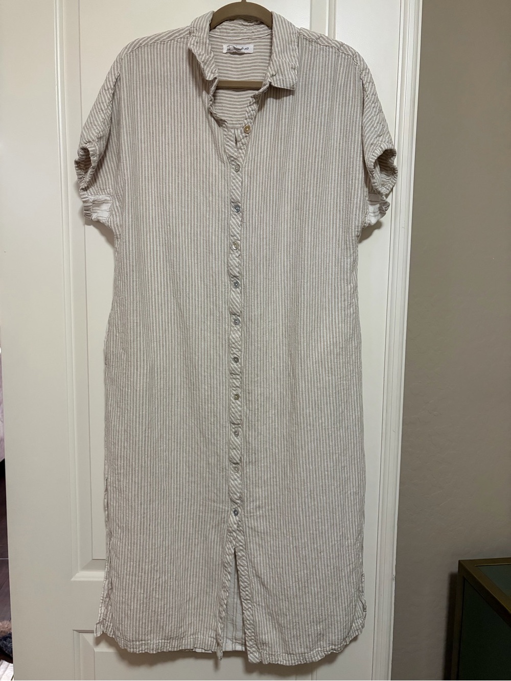 🍀🌞🤍Lucky Brand Cream & Tan Striped Button-Front Long Maxi Dress🍀🌞🤍